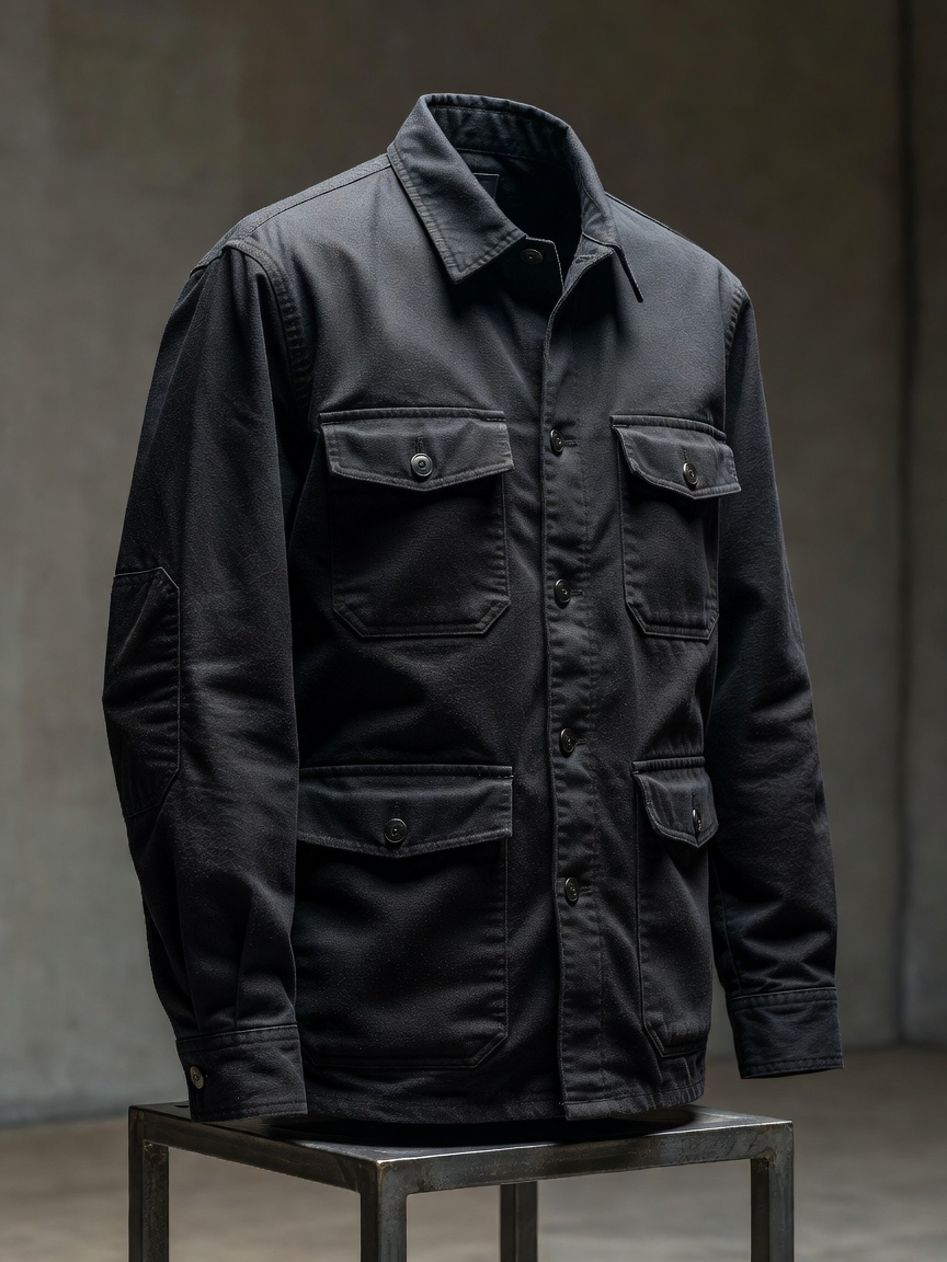 Heavy duty tailored canvas overshirt in dark charcoal