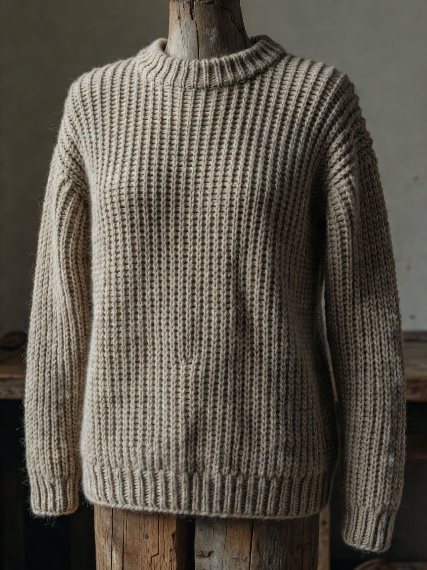 Heavyweight ribbed knitwear sweater crafted on vintage German loopwheel machinery