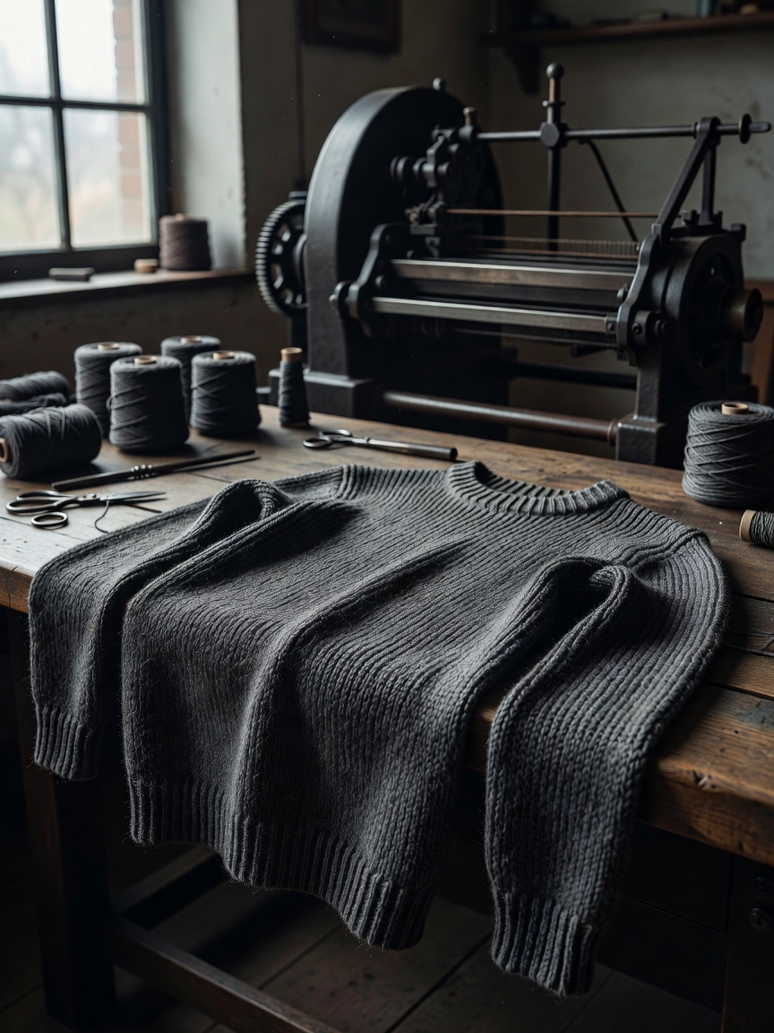 Seamless loopwheel knit sweater made on heritage German machinery